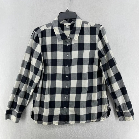 Talbots Tops - Talbots ButtonUp Shirt Womens M Black White Checkered Boyfriend Long Sleeve